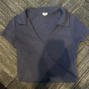 Garage Blue Fitted Crop Polo Top